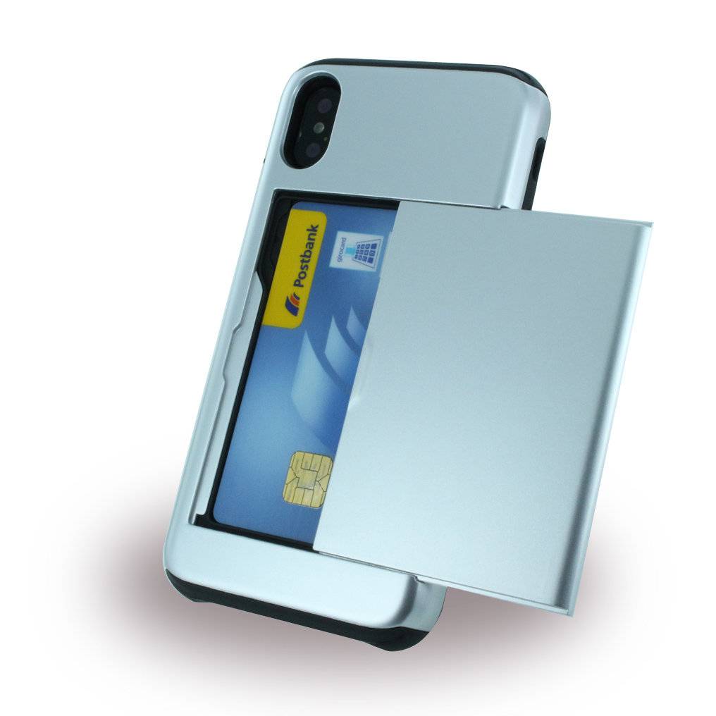 Slid Style - Karten Fach Hardcover - Apple iPhone X - Silber