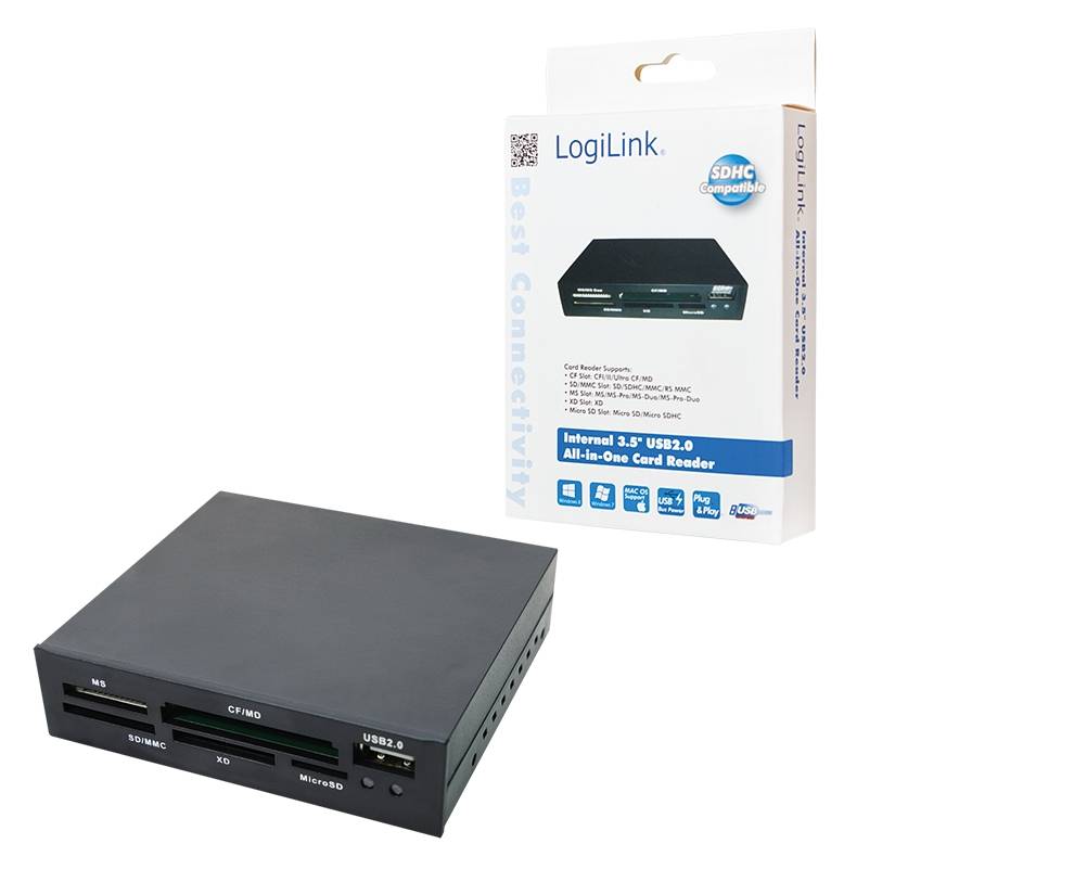 LogiLink Cardreader 3,5“ USB 2.0 All-in-1+USB - Kartenleser - All-in-one (CF I, CF II, MS, MS PRO, MMC, SD, MS Duo, xD,