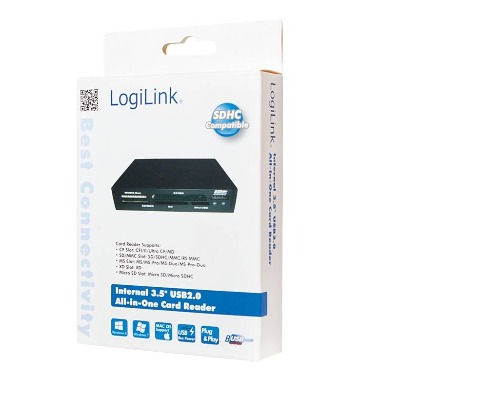 LogiLink Cardreader 3,5“ USB 2.0 All-in-1+USB - Kartenleser - All-in-one (CF I, CF II, MS, MS PRO, MMC, SD, MS Duo, xD,