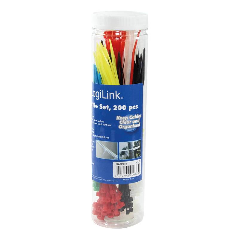 LogiLink Kabelbinder-Set, sortiert, Nylon, Inhalt: 200 Stück