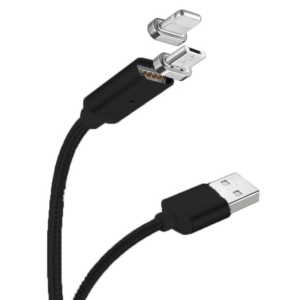 Cyoo - Magnet USB Lade- & Datenkabel - 2in1 Micro USB & Lightning auf USB - 1m - Schwarz