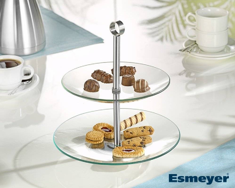 2-stufige Etagere COOKIE, aus transparentem Glas, Durchmesser: unten 250 mm,