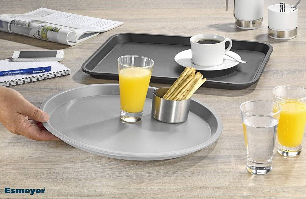 Serviertablett OHIO, aus Kunststoff, schwarz, rund, Maße: Ø 36,5cm x H 2 cm,