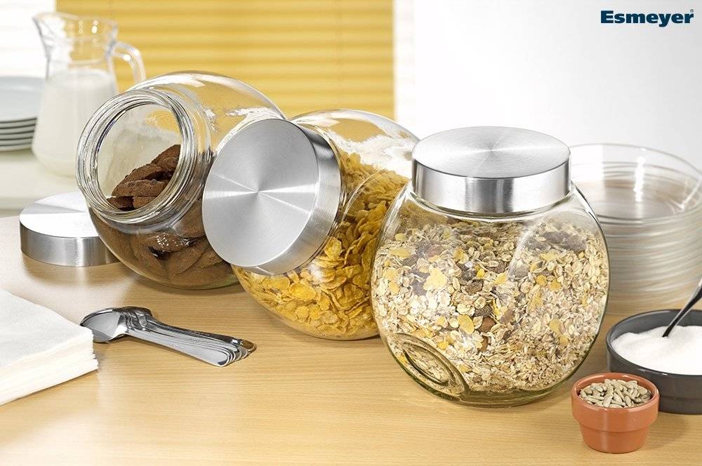 Vorratsdose mit Deckel 12,5 x 19 cm, H: 18 cm Glas, Edelstahl mit Schraubdeckel