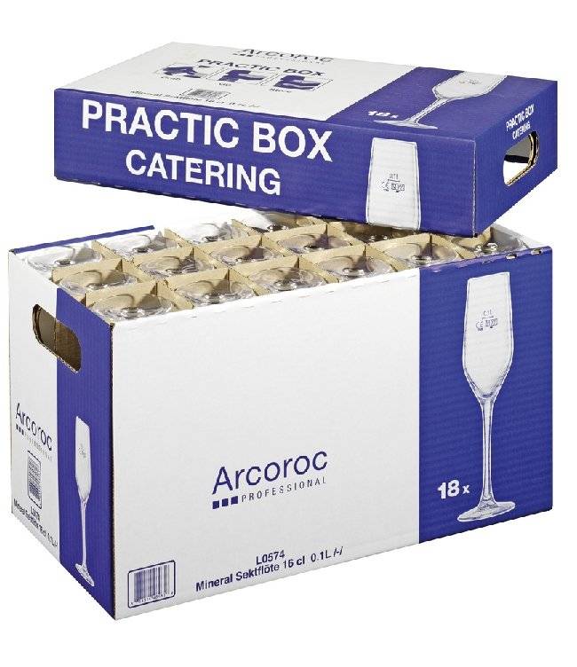 18er Cateringbox Sektglas MINERAL Arcoroc, Inhalt: 0,16 Liter, Füllstrich bei