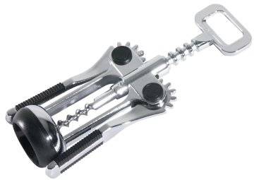 Hebelkorkenzieher aus verchromtem Messing, hochglänzend mit Kunststoffeinlagen