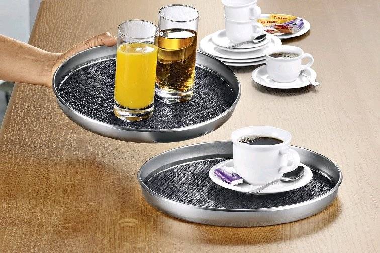 Serviertablett SAFE rund, 29 cm, aus Edelstahl, Höhe 2,5 cm, mit