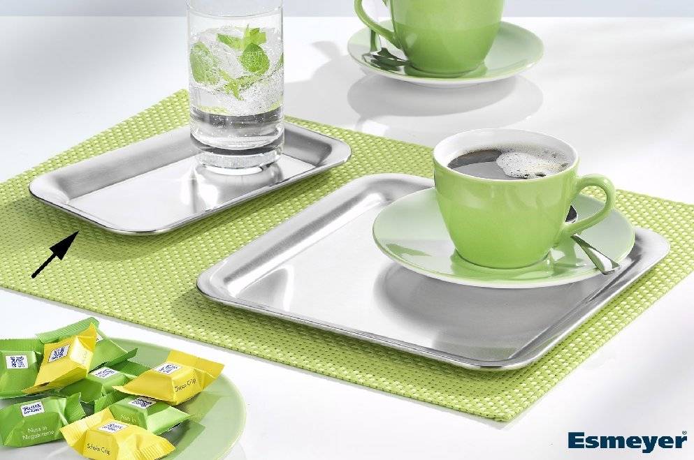 Kaffeehaustablett CHARME rechteckig, aus Edelstahl 18/8, 21,5 x 13 x 1,5 cm