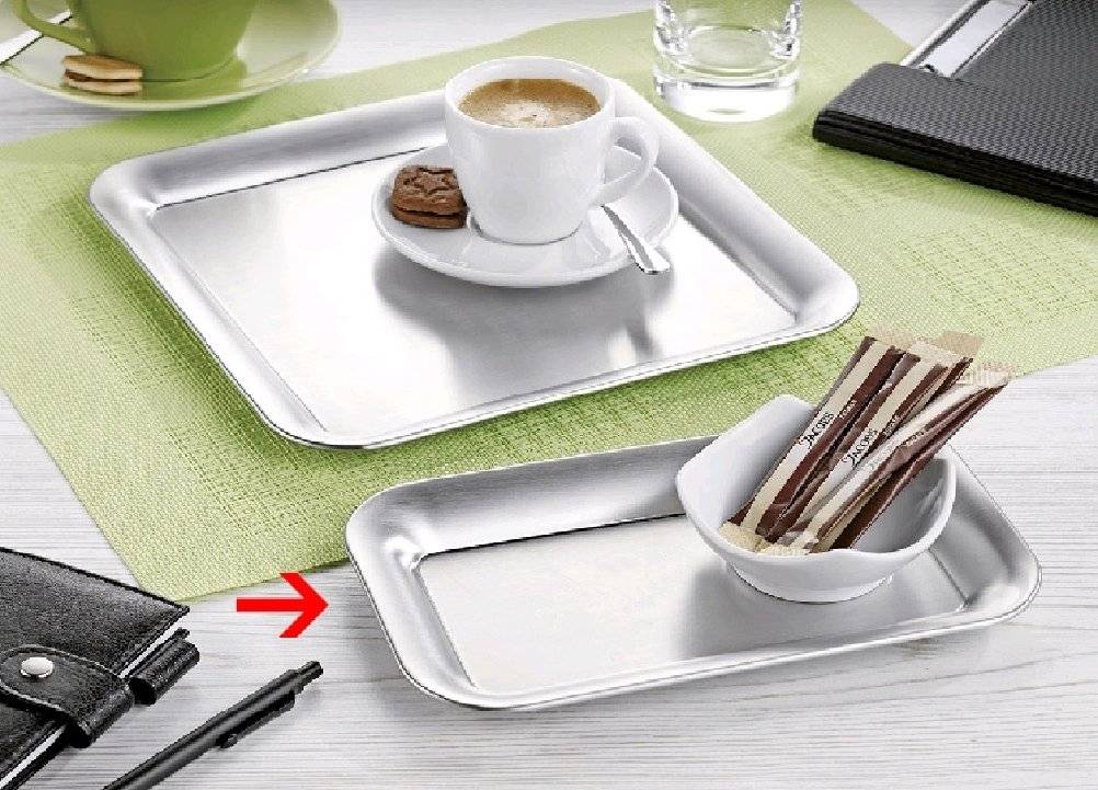 Kaffeehaustablett CHARME rechteckig, aus Edelstahl 18/8, 21,5 x 13 x 1,5 cm