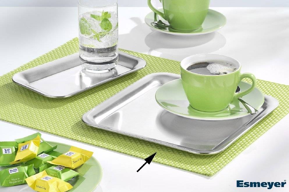 Kaffeehaustablett CHARME für 1-2 Personen, quadratisch, aus Edelstahl 18/8, 23