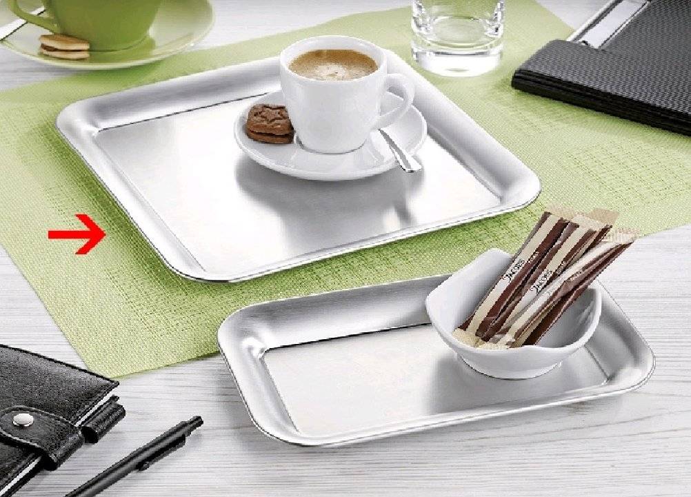 Kaffeehaustablett CHARME für 1-2 Personen, quadratisch, aus Edelstahl 18/8, 23