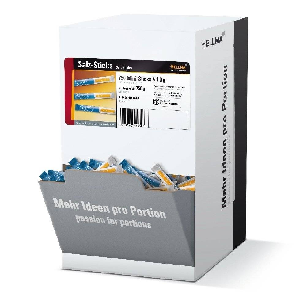 Salz in hygienischer Portionspackung, 750 Sticks. Ca. 1 g Salz pro Stick. Sehr