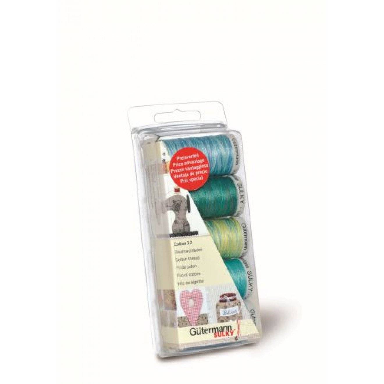 Maschinenstickfaden-Set Cotton 12 162x68x30 mm Aqua 5x200 m