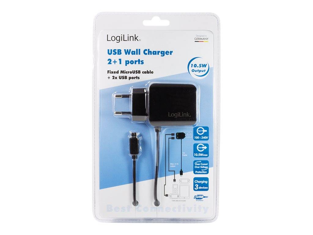 LogiLink - Netzteil - 10.5 Watt - 2.1 A - 3 Ausgabeanschlussstellen (USB, Micro-USB Typ B)
