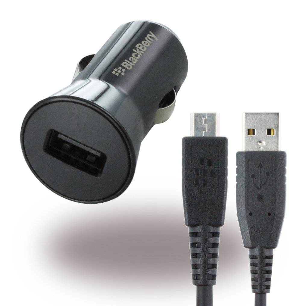 BlackBerry - ASY-46705-001 - USB KFZ Ladegerät + Ladekabel 0,9m - Micro USB - 1000mA - Schwarz