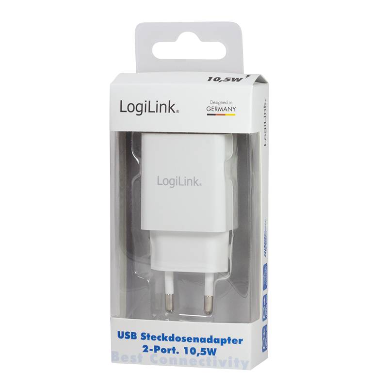 LogiLink USB Steckdosenadapter 2 x USB Port 10,5 W weiß