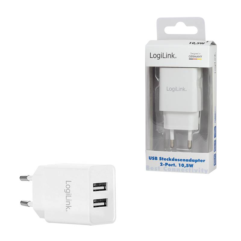 LogiLink USB Steckdosenadapter 2 x USB Port 10,5 W weiß