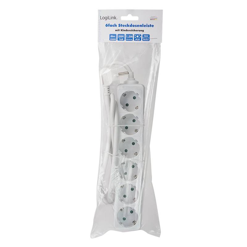 LogiLink - Steckdosenleiste - Wechselstrom 250 V - 3500 Watt - Ausgangsanschlüsse: 6 (Typ F)