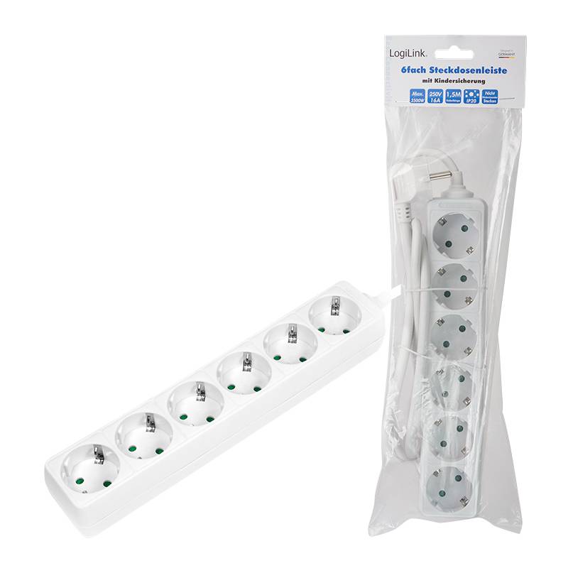 LogiLink - Steckdosenleiste - Wechselstrom 250 V - 3500 Watt - Ausgangsanschlüsse: 6 (Typ F)