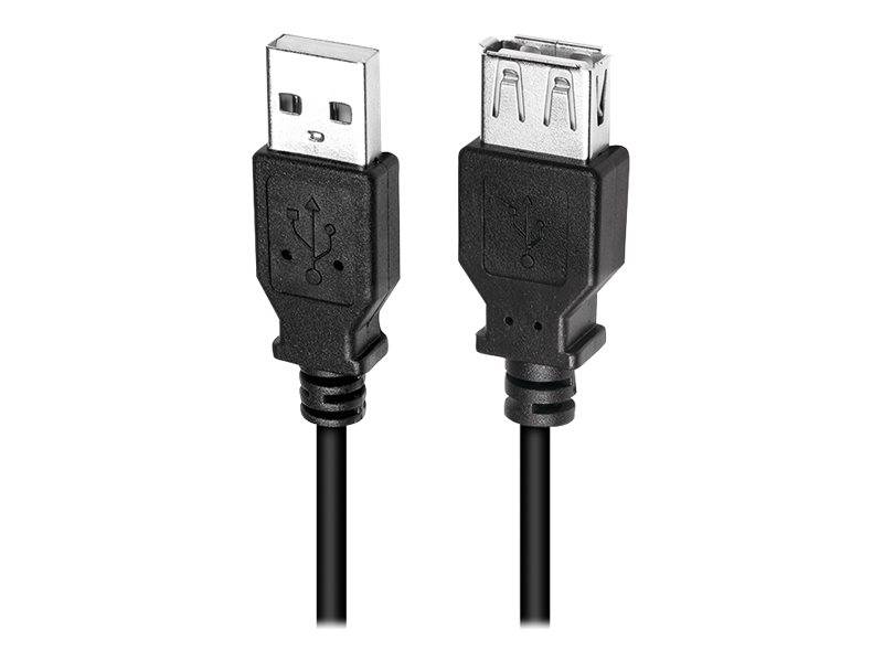 Schwarzes USB-Kabel mit einem Standard-USB-A-Stecker auf der einen Seite und einem USB-B-Stecker auf der anderen Seite.