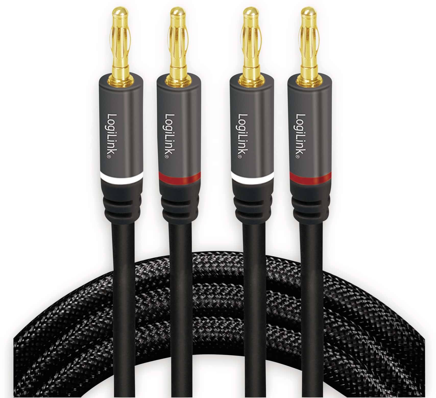 LOGILINK Lautsprecherkabel CA1210, 3 m, 2x2 Bananenstecker, Nylon, schwarz