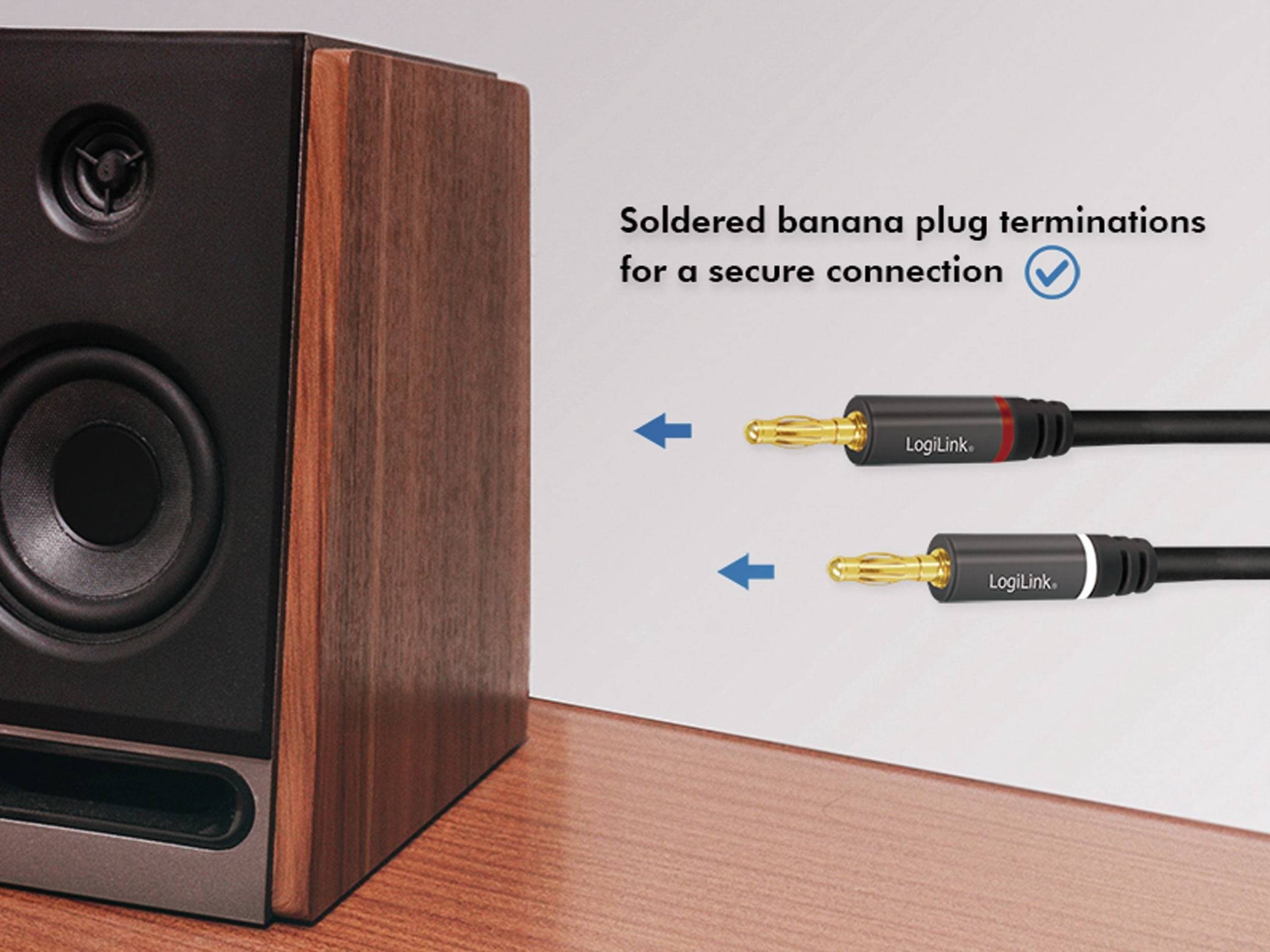 LOGILINK Lautsprecherkabel CA1210, 3 m, 2x2 Bananenstecker, Nylon, schwarz