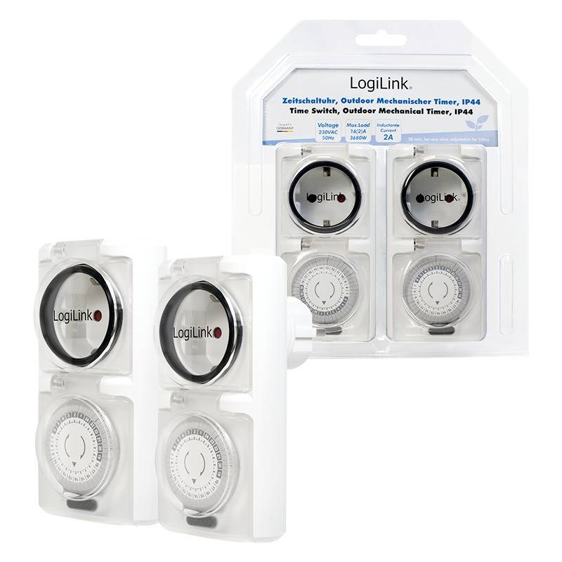 LogiLink Mechanische Zeitschaltuhr, 2er Set, IP44, weiß