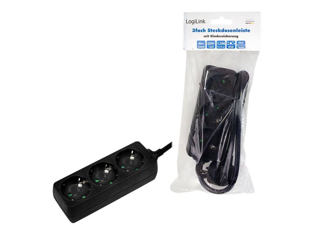 LogiLink - Steckdosenleiste - Wechselstrom 250 V - 3500 Watt - Eingabe, Eingang Stromversorgung - Ausgangsanschlüsse: 3 (3 x Stromversorgung)