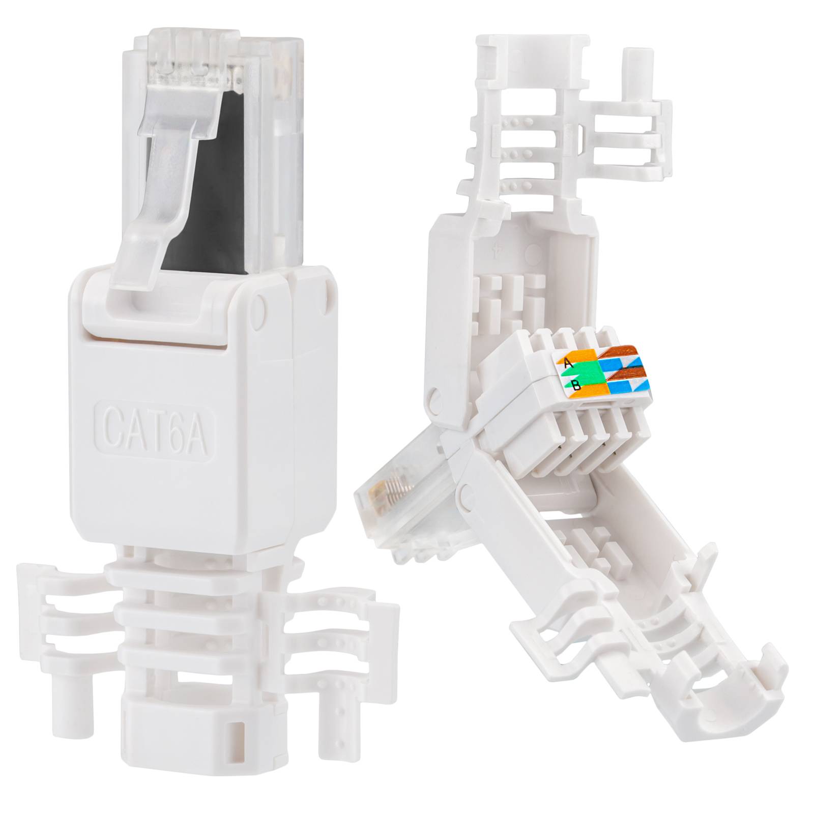 hb-digital RJ45 Stecker Netzwerkstecker CAT 6a LSA UTP mit Knickschutz Kunststoff