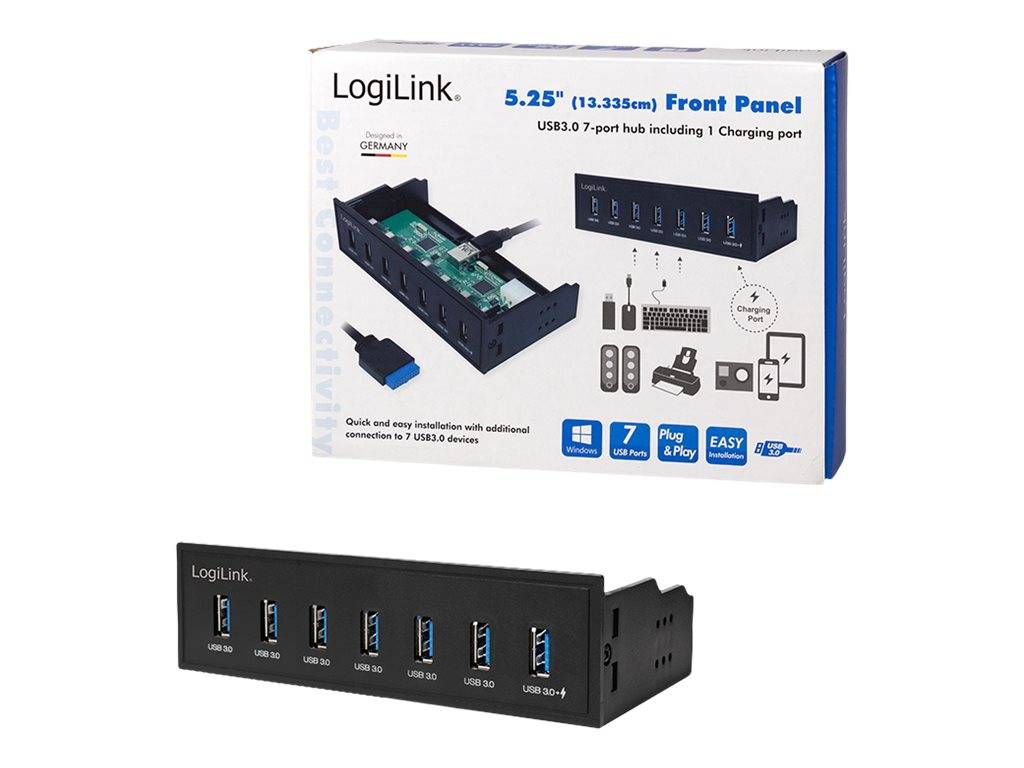 LogiLink USB 3.0 hub, 7-port 5.25"" internal, with fast charging port - Hub - 6 x SuperSpeed USB 3.0 + 1 x SuperSpeed