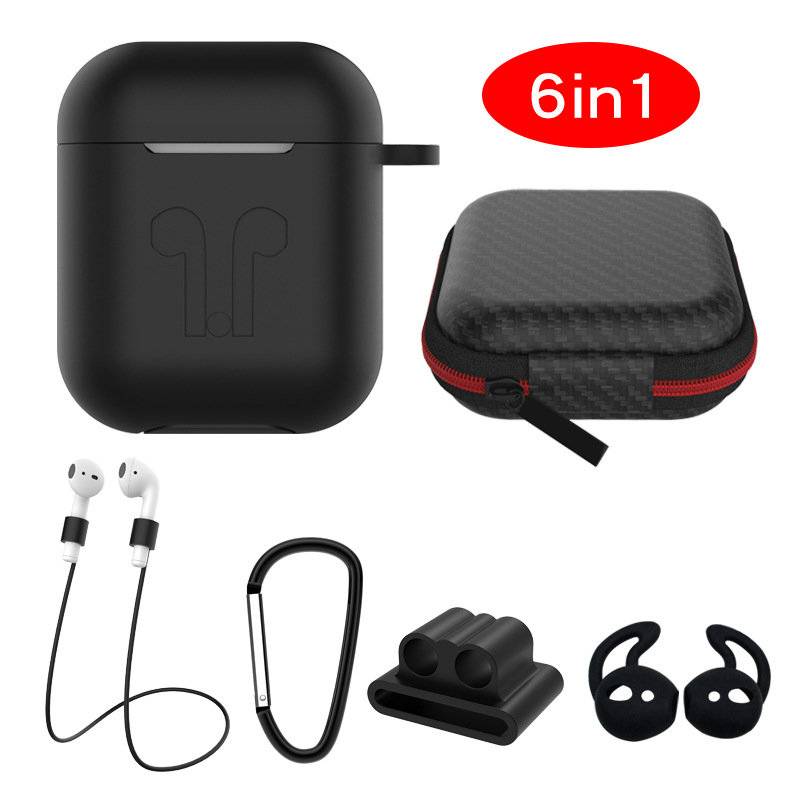 Cyoo - 6in1 Silicon Cover mit zubehör Schwarz - Apple AirPods