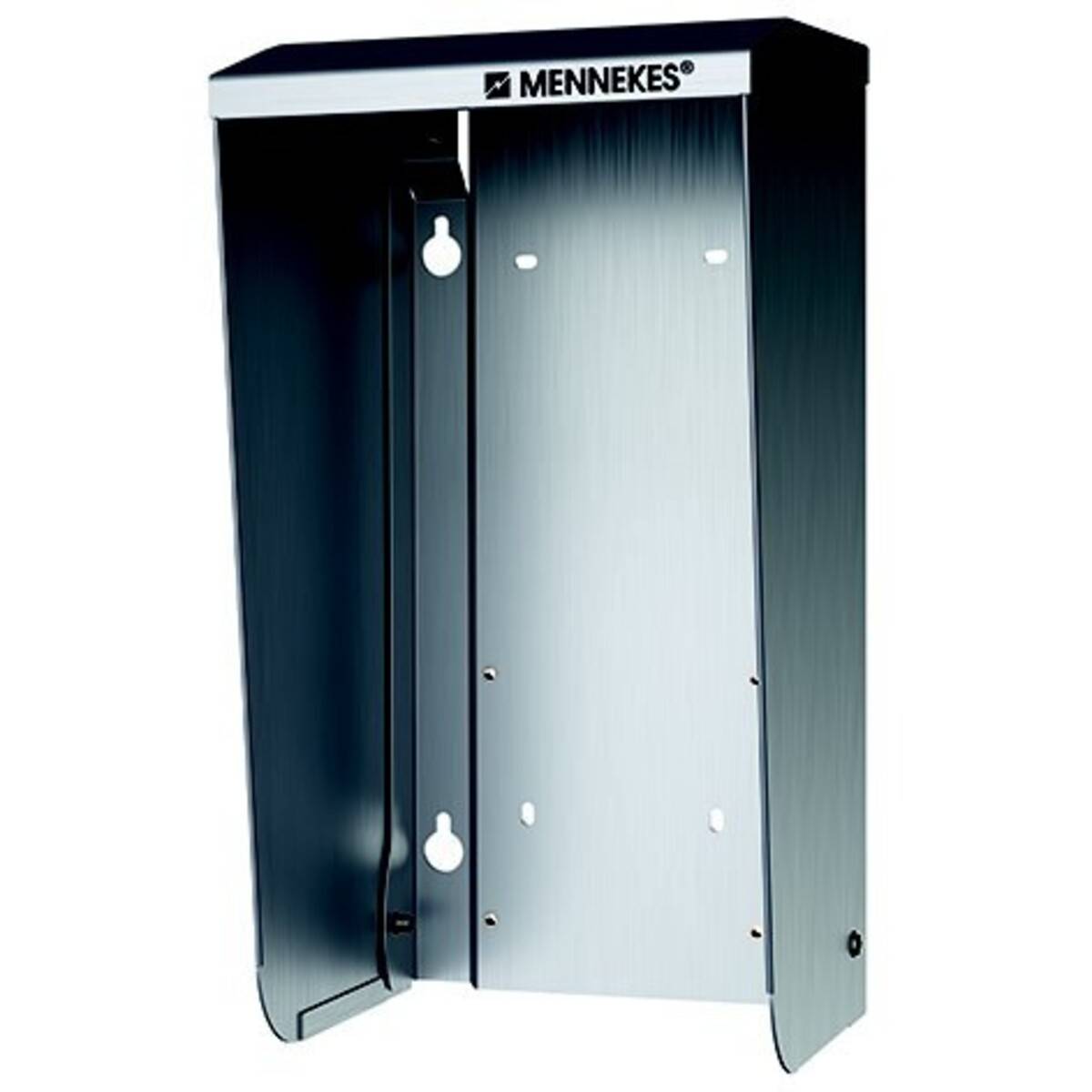 MENNEKES Markenstanzguss-Elektroverteilerschrank mit offener Fronttür, dargestellt auf einem einfachen weißen Hintergrund.