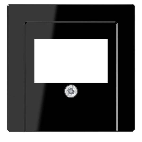 Ein schwarzer Rahmen umgibt eine zentrale weiße Fläche mit einer kleinen eingelassenen Schraube im unteren Zentrum, was einer minimalistischen Lichtschalterabdeckung ähnelt.