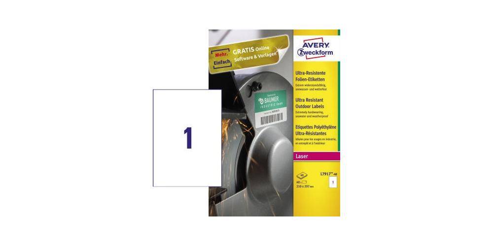 AVERY Zweckform Folienetikett 210 x 297 mm (B x H) weiß 40 Etik./Pack.