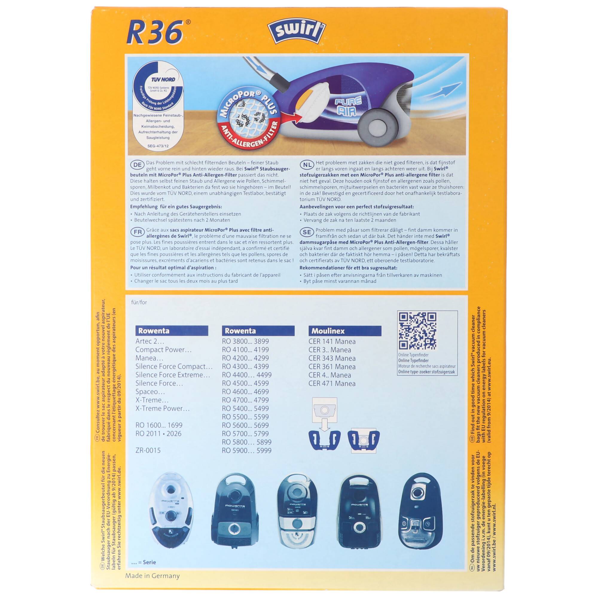 Swirl Staubsaugerbeutel R36 MicroPor Plus für Rowenta und Moulinex Staubsauger