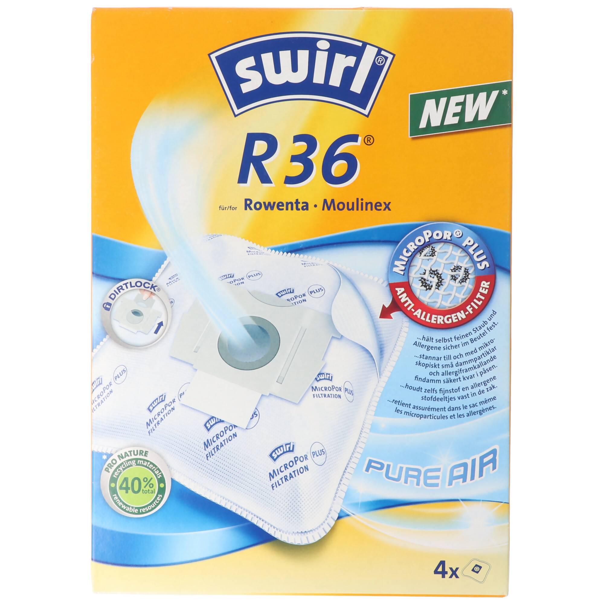 Swirl Staubsaugerbeutel R36 MicroPor Plus für Rowenta und Moulinex Staubsauger