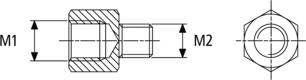 Querschnittsdiagramm eines zylindrischen Objekts mit einem Flansch an der linken Seite, das Durchmesserdimensionen mit Pfeilen zeigt.