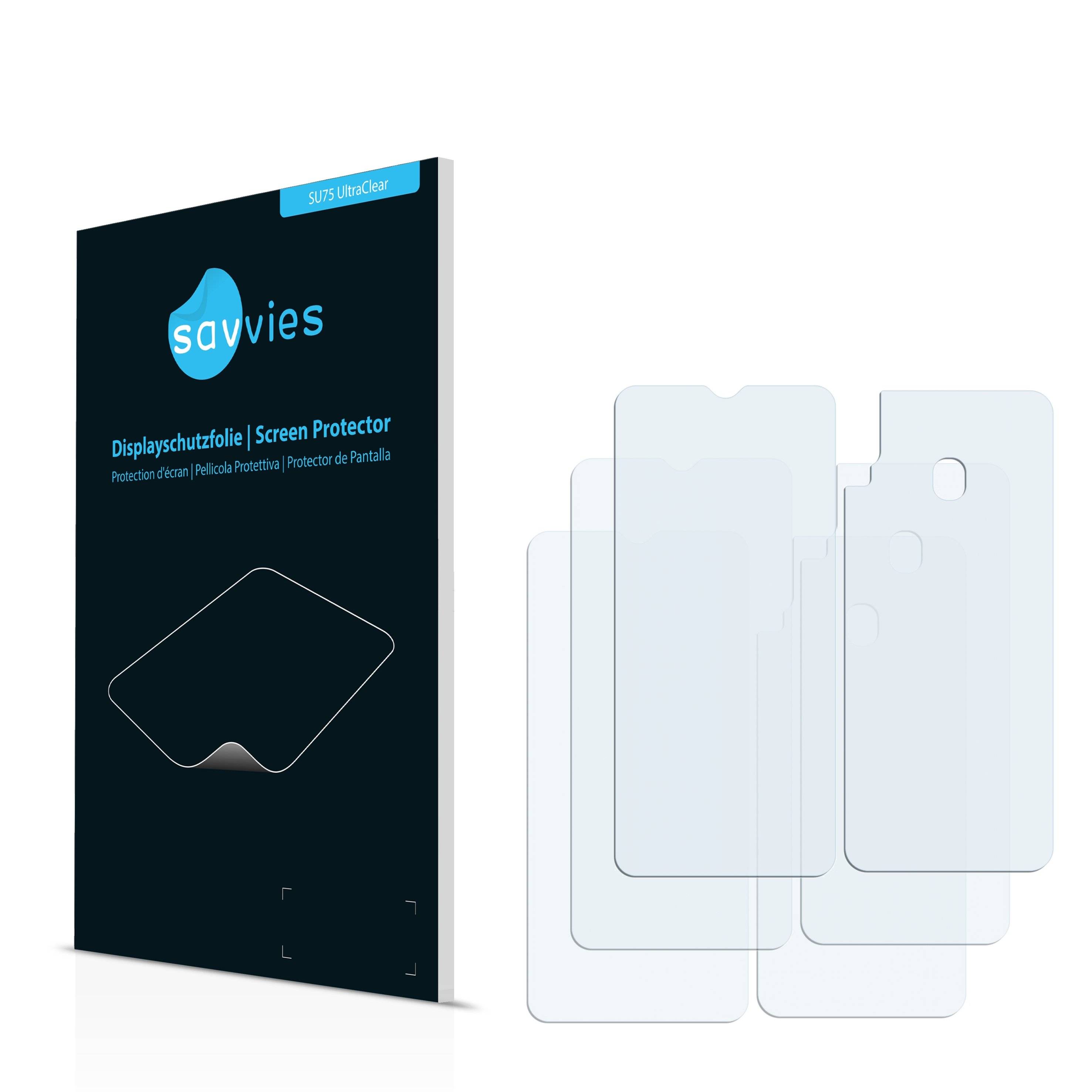 6x Savvies® SU75 Displayschutzfolie für Samsung Galaxy M20 (Vorder + Rückseite)