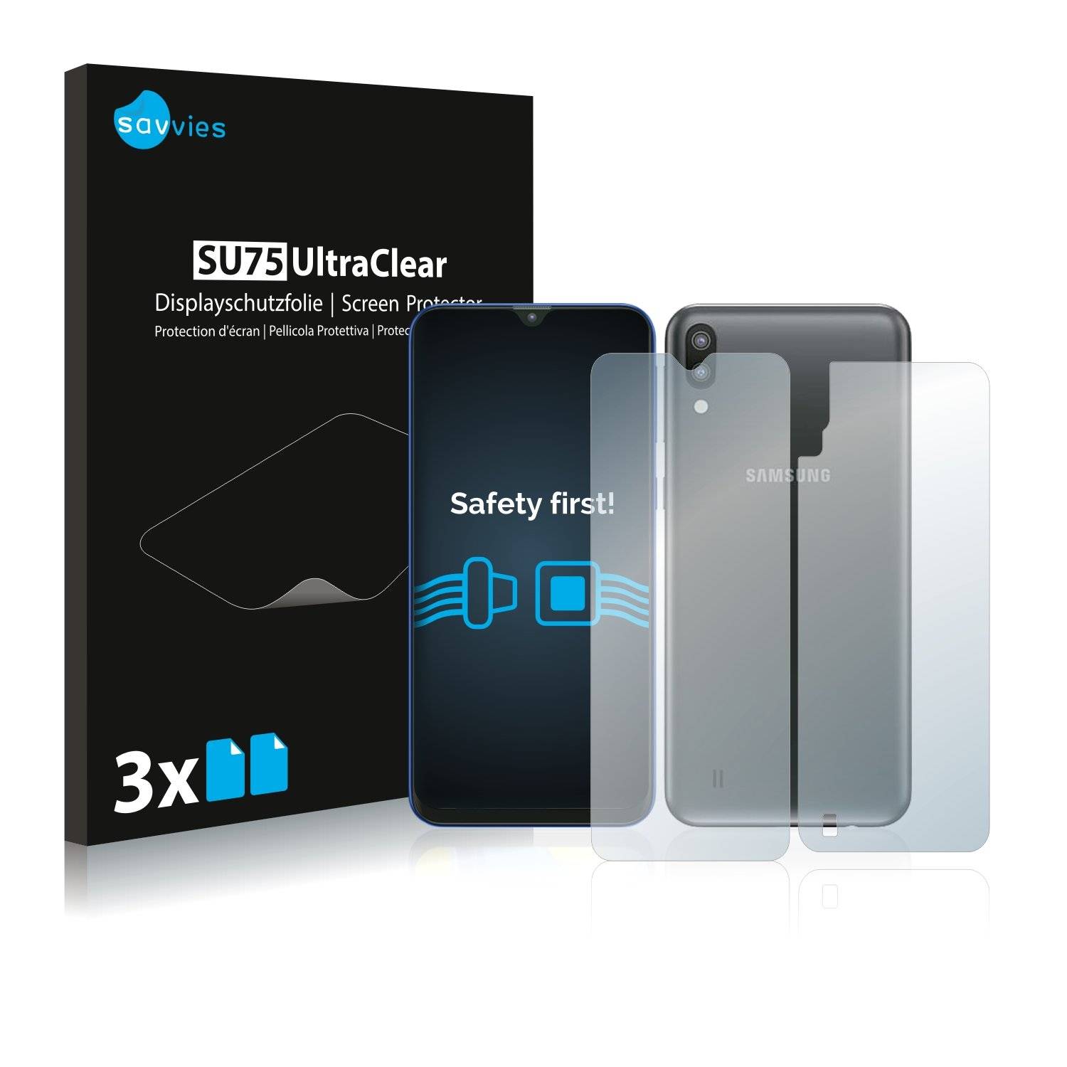 6x Savvies® SU75 Displayschutzfolie für Samsung Galaxy M10 (Vorder + Rückseite)