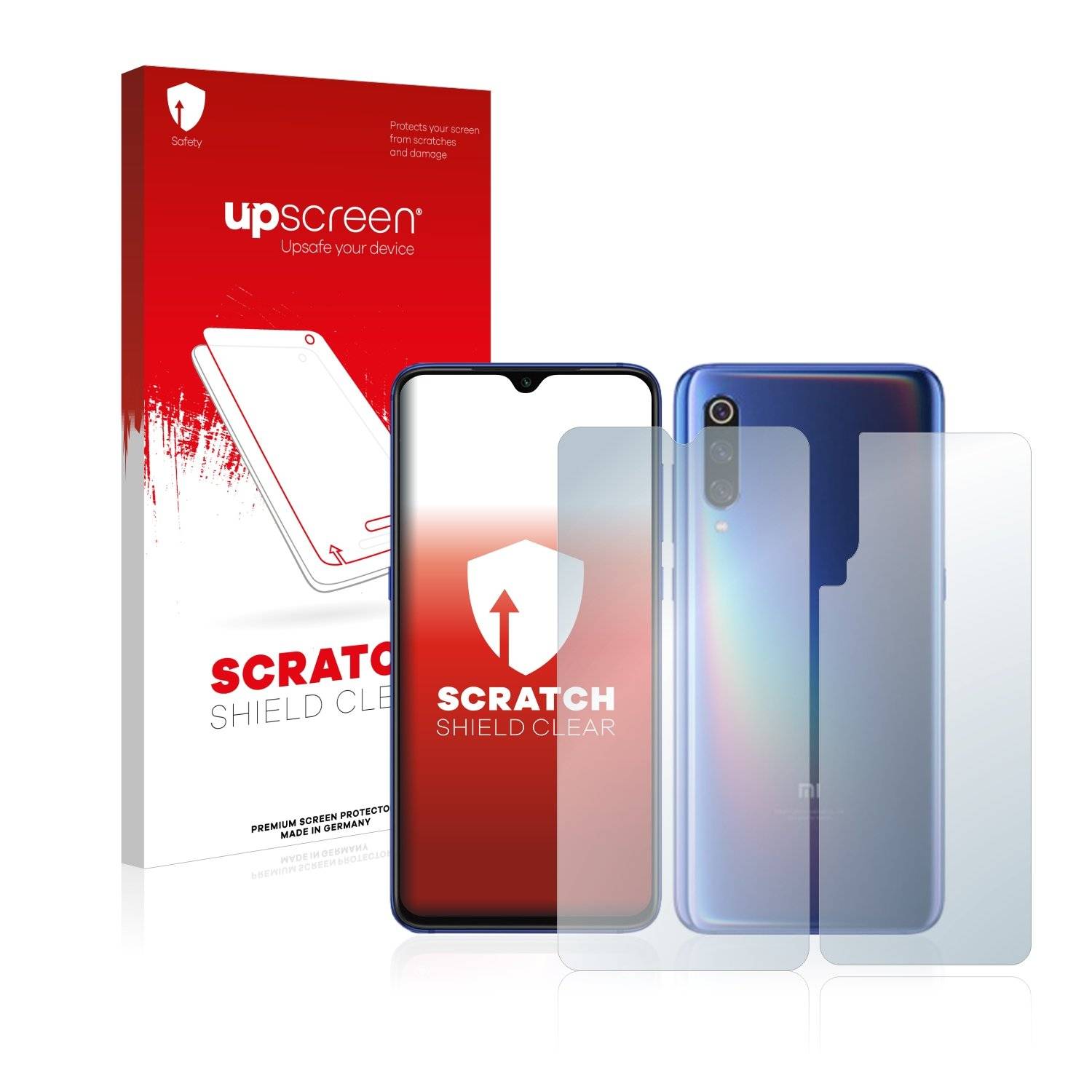 upscreen® Scratch Shield Clear Premium Displayschutzfolie für Xiaomi Mi 9 (Vorder + Rückseite)