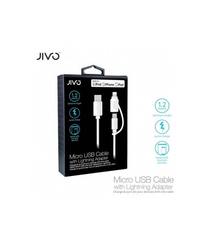Jivo - 2in1 Ladekabel + Datenkabel – USB  zu Micro USB und Lightning - Weiß