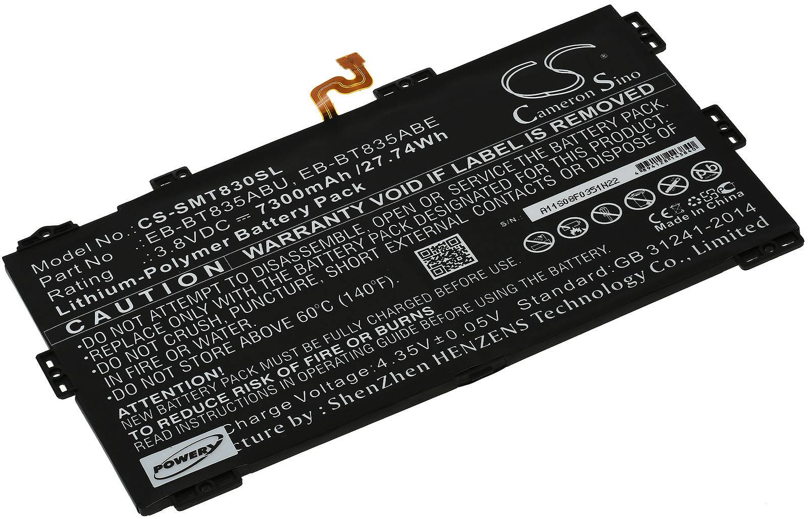 Powery Akku passend für Tablet Samsung Galaxy Tab S4 10.5 (2018) / SM-T830 / Typ EB-BT835ABU u.a., 3,8V, Li-Polymer