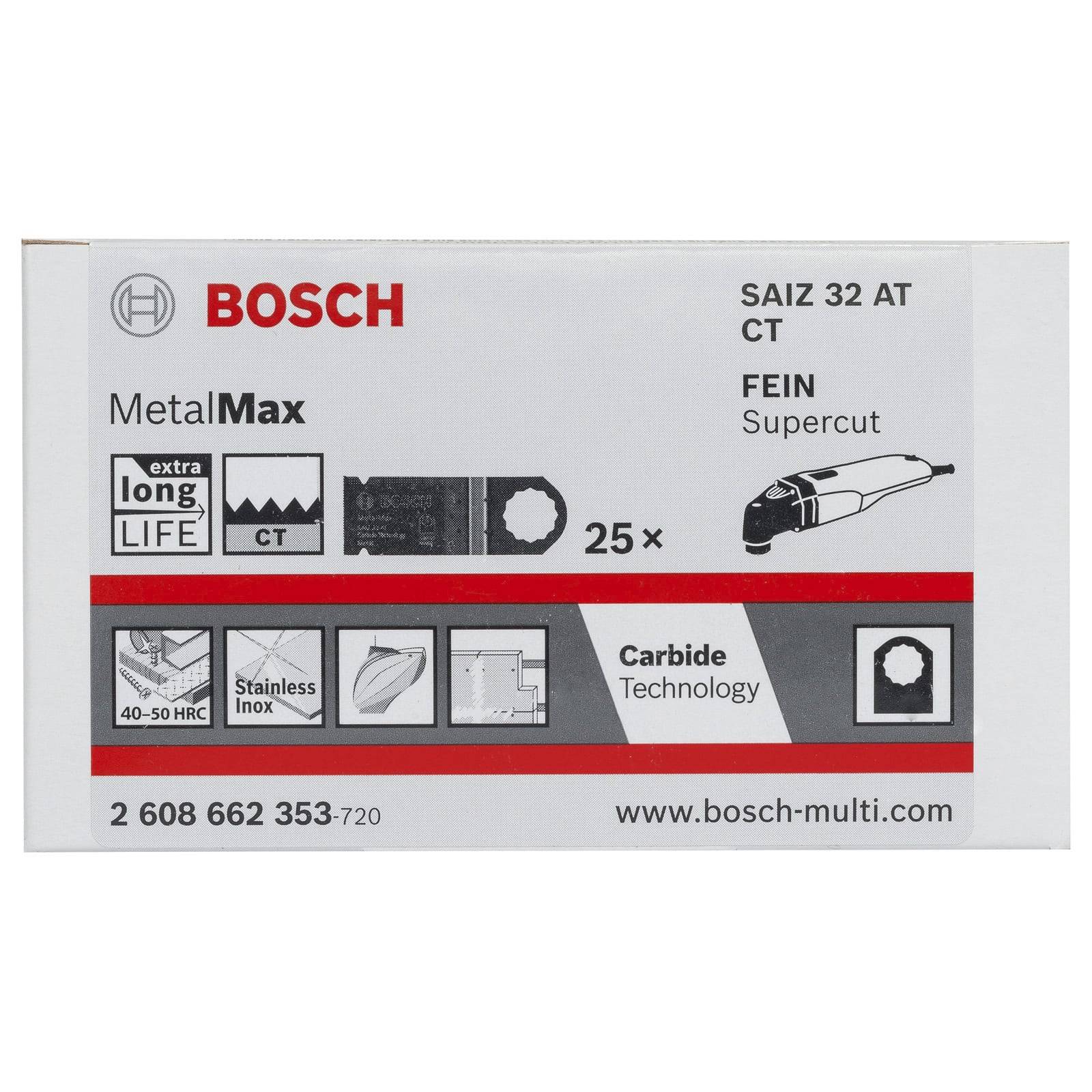 Bosch MetalMax SAIZ 32 AT Klingenpaket für FEIN Supercut, 25x Klingen. Mit Hartmetall-Technologie, geeignet für Edelstahl und Baustahl.