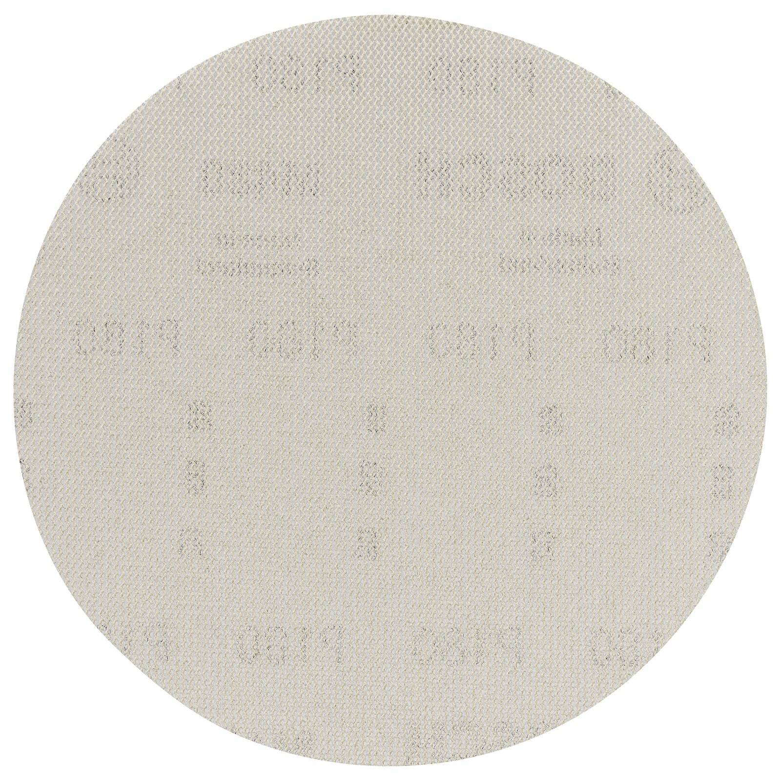 Eine runde, beige Schleifpapierscheibe mit strukturierter Oberfläche, die zum Glätten oder Polieren von Materialien verwendet wird.