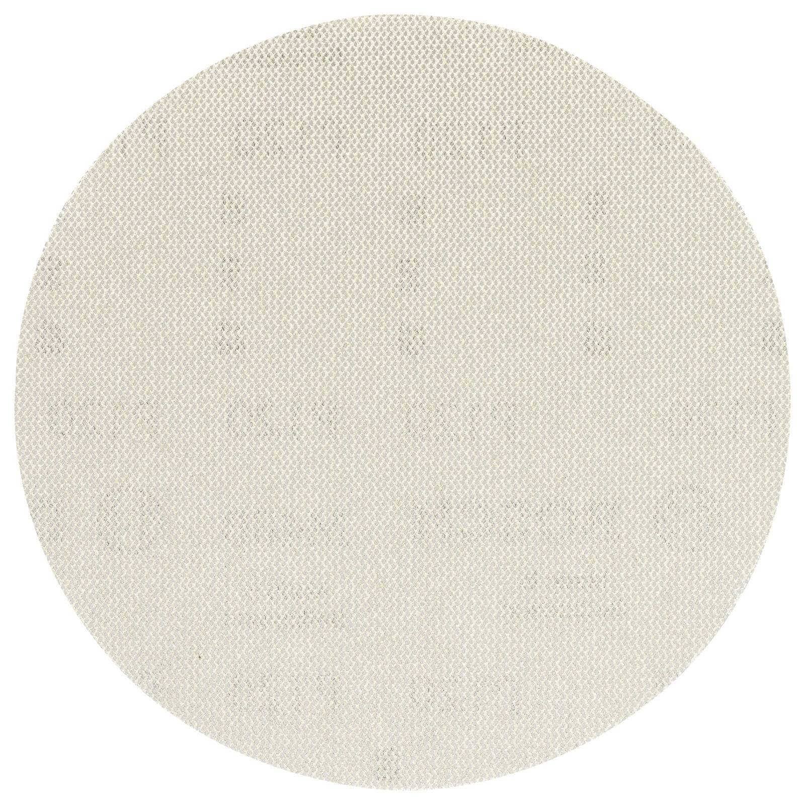 Eine runde, strukturierte Oberfläche, die einem beigen Stoff oder Segeltuch ähnelt und hauptsächlich als dekoratives Element verwendet wird.