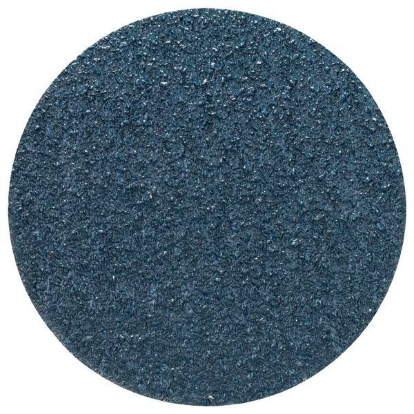 Eine kreisförmige, strukturierte Oberfläche, die grob geschliffenem Schleifpapier ähnelt, dunkelblau in der Farbe, die zum Schleifen oder Glätten von Oberflächen verwendet wird.