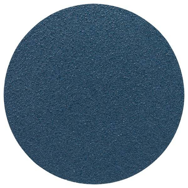 Eine runde, dunkelblau gefärbte Schleifscheibe mit grober Textur, die zum Glätten von Oberflächen verwendet wird.