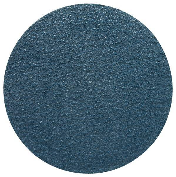 Eine flache, runde, strukturierte Oberfläche mit einer rauen, blaugrauen Erscheinung, die Schmirgelpapier oder einer Schleifscheibe ähnelt.