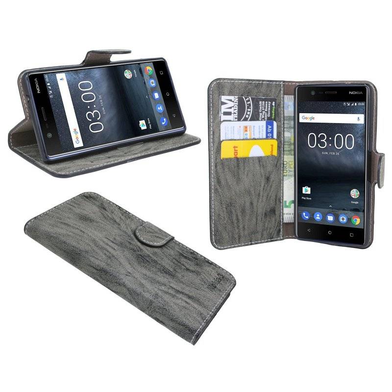 Nokia 3 Handyhülle Tasche Flip Case Smartphone Schutzhülle Anthrazit