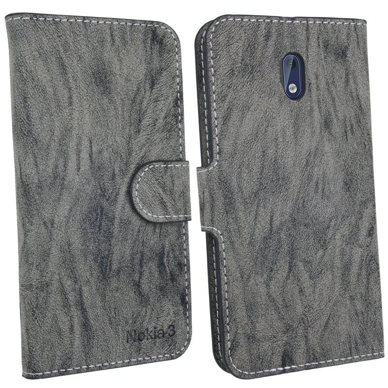 Nokia 3 Handyhülle Tasche Flip Case Smartphone Schutzhülle Anthrazit